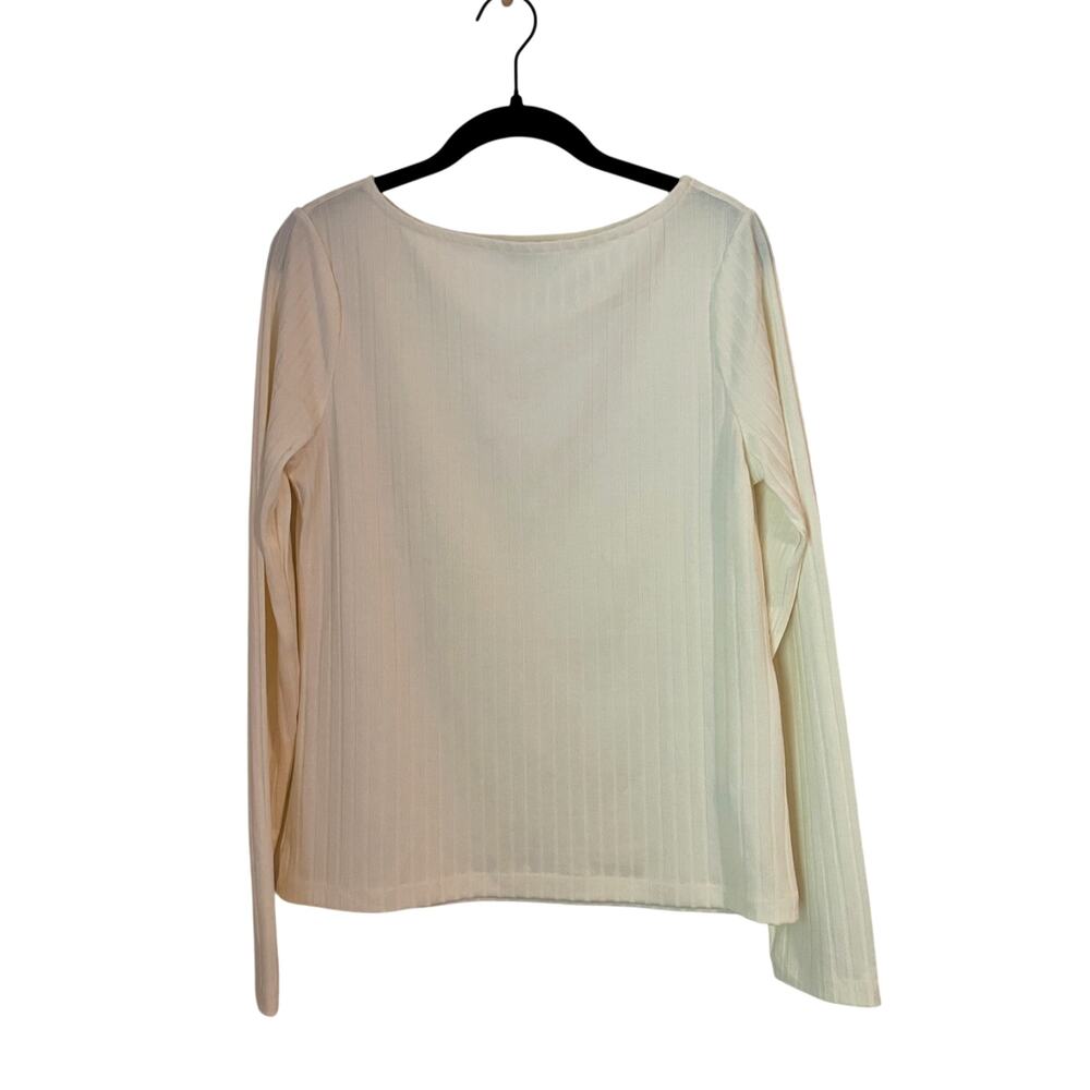 Evereve Ribbed Long Sleeve Top Cream Ivory Stretch Knit Basic-Medium